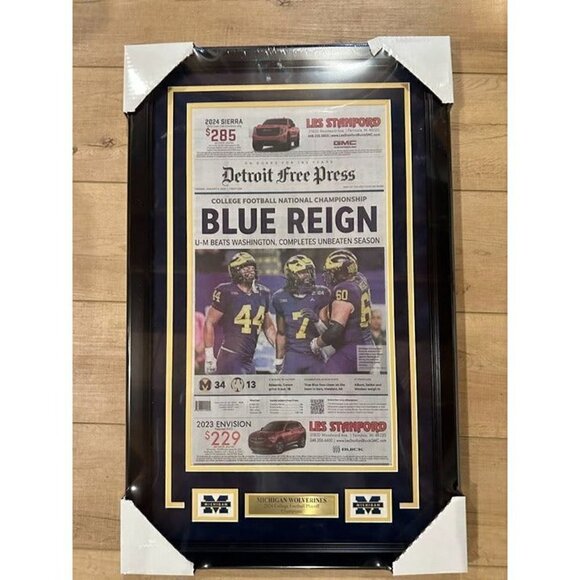 Michigan Wolverines 2024 CFP Detroit Free Press Frontpage Newspaper Framed - Picture 2 of 5